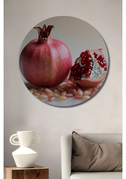 Bereketli Nar Tanesi Yağlı Boya Görünümlü Dekoratif Ahşap Ev/işyeri/ofis Yuvarlak Tablo