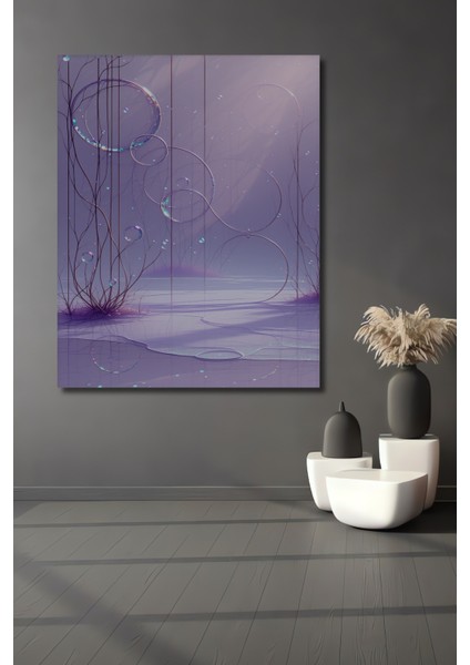 Mor Rüya Kabarcıklar Yağlı Boya Görünümlü Dekoratif Ahşap Ev/işyeri/ofis Kare Tablo