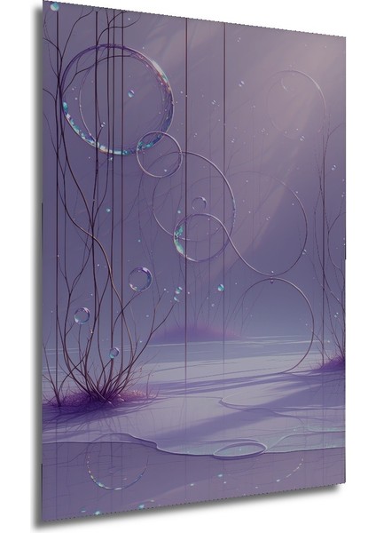Mor Rüya Kabarcıklar Yağlı Boya Görünümlü Dekoratif Ahşap Ev/işyeri/ofis Kare Tablo modelleri