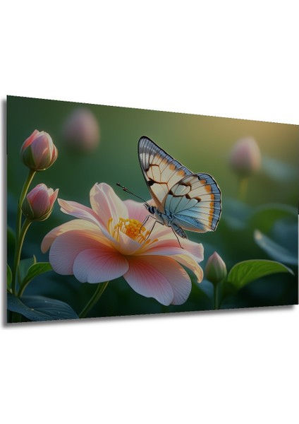 Narin Kelebek Pembe Çiçek Yağlı Boya Görünümlü Dekoratif Ahşap Ev/işyeri/ofis Kare Tablo modelleri