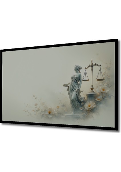 Çerçeve Görünümlü Adalet Tanrıçası Çiçek Bahçesi Yağlı Boya Görünümlü Ahşap Ofis Kare Tablo fiyatları