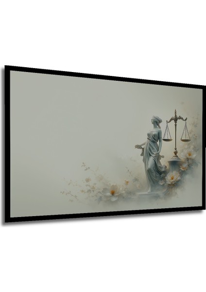 Çerçeve Görünümlü Adalet Tanrıçası Çiçek Bahçesi Yağlı Boya Görünümlü Ahşap Ofis Kare Tablo modelleri