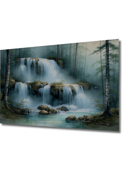 Sulu Boya Görünümlü Şelale Ormanı Dekoratif Ahşap Ev/işyeri/ofis Kare Tablo fiyatları
