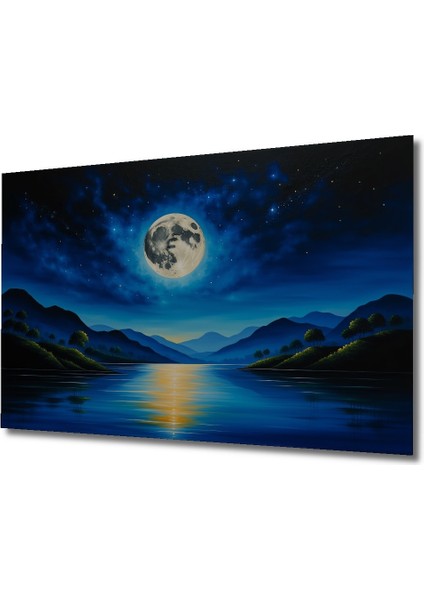 Gökyüzü Dolunay Göl Yağlı Boya Görünümlü Dekoratif Ahşap Ev/işyeri/ofis Kare Tablo fiyatları