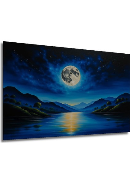 Gökyüzü Dolunay Göl Yağlı Boya Görünümlü Dekoratif Ahşap Ev/işyeri/ofis Kare Tablo modelleri