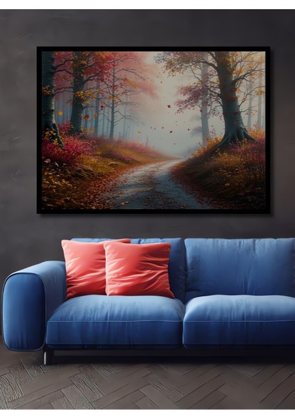 Çerçeve Görünümlü Sonbahar Rüyası Yağlı Boya Görünümlü Dekoratif Ahşap Ev/işyeri/ofis Kare Tablo