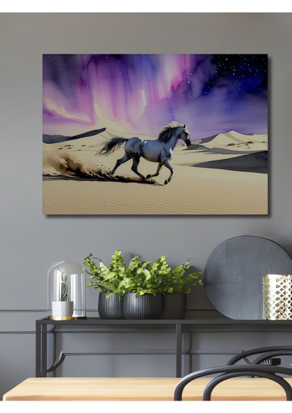 Gökyüzü Dansı Atı Sulu Boya Görünümlü Dekoratif Ahşap Ev/işyeri/ofis Kare Tablo