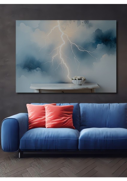 Fırtına Esintili Bulutlar ve Güller Yağlı Boya Görünümlü Dekoratif Ahşap Ev/işyeri/ofis Kare Tablo