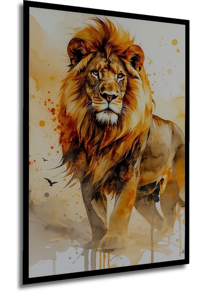 Çerçeve Görünümlü Sulu Boya Görünümlü Aslan Portresi Dekoratif Ahşap Ev/işyeri/ofis Kare Tablo modelleri
