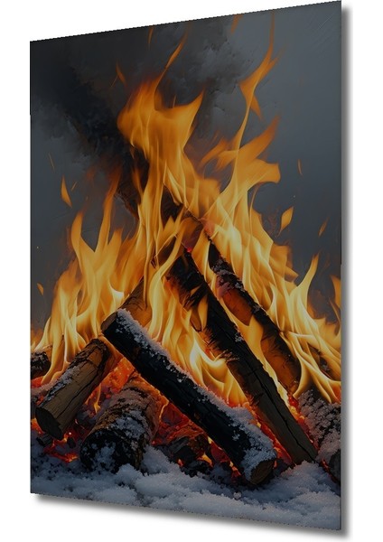 Karda Yanan Odun Ateşi Yağlı Boya Görünümlü Dekoratif Ahşap Ev/işyeri/ofis Kare Tablo fiyatları