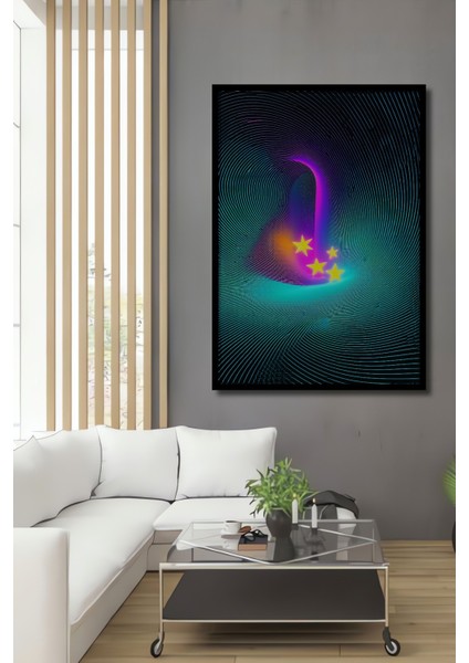 Çerçeve Görünümlü Neon Yıldızlar Geçidi Soyut Sanat Ev/işyeri/ofis/salon Ahşap Dekoratif Kare Tablo