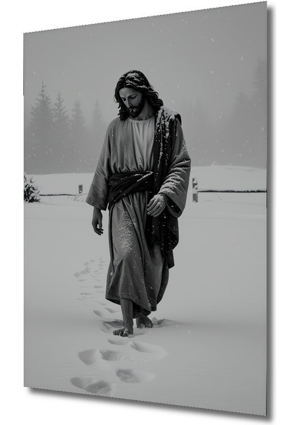 Karlı Yolda Isa Kara Kalem Görünümlü Dekoratif Ahşap Ev/işyeri/ofis Kare Tablo fiyatları