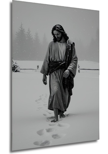 Karlı Yolda Isa Kara Kalem Görünümlü Dekoratif Ahşap Ev/işyeri/ofis Kare Tablo modelleri