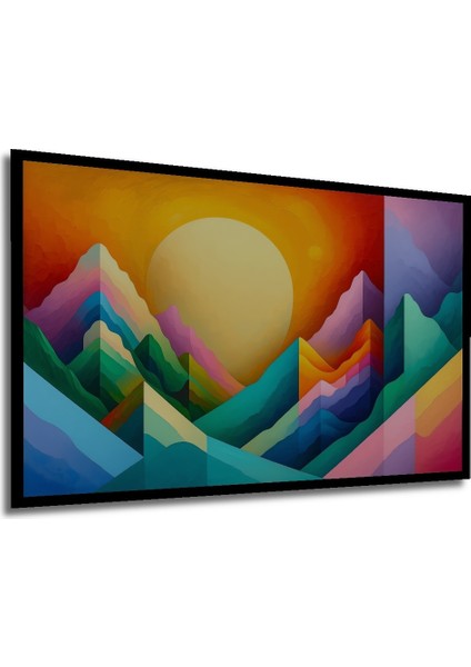Çerçeve Görünümlü Renkli Dağlar ve Güneş Yağlı Boya Görünümlü Dekoratif Ahşap Ofis Kare Tablo modelleri