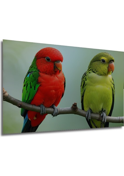 Kırmızı Yeşil Papağanlar Yağlı Boya Görünümlü Dekoratif Ahşap Ev/işyeri/ofis Kare Tablo modelleri
