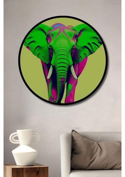 Çerçeve Görünümlü Neon Renkli Fil Modern Sanat Dekoratif Ahşap Ev/işyeri/ofis Yuvarlak Tablo