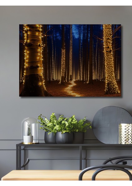 Işıltılı Orman Rüyası Yağlı Boya Görünümlü Dekoratif Ahşap Ev/işyeri/ofis Kare Tablo