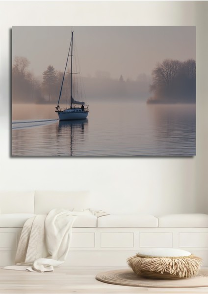 Sisli Gölde Yelkenli Huzur Dekoratif Ahşap Ev/işyeri/ofis Kare Tablo