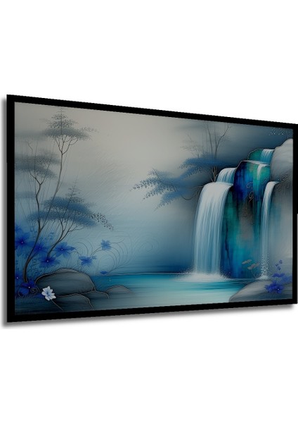 Çerçeve Görünümlü Sulu Boya Görünümlü Mavi Çağlayanlar Dekoratif Ahşap Ev/işyeri/ofis Kare Tablo modelleri