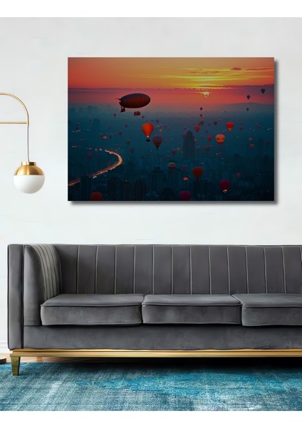 Sıcak Hava Balonları Rüyası Yağlı Boya Görünümlü Dekoratif Ahşap Ev/işyeri/ofis Kare Tablo