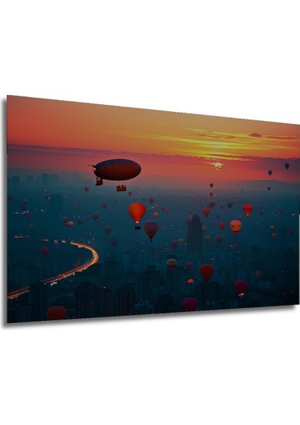 Sıcak Hava Balonları Rüyası Yağlı Boya Görünümlü Dekoratif Ahşap Ev/işyeri/ofis Kare Tablo modelleri