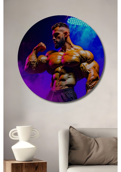 Kaslı Adam Güçlü Duruş Yağlı Boya Görünümlü Dekoratif Ahşap Ev/işyeri/ofis Yuvarlak Tablo