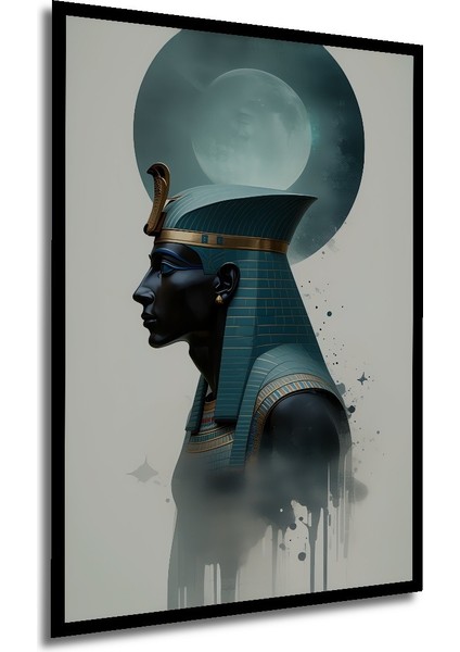 Çerçeve Görünümlü Mısır Firavun Tutankamon Sulu Boya Görünümlü Dekoratif Ahşap Ofis Kare Tablo modelleri