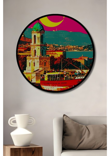 Çerçeve Görünümlü Istanbul Kız Kulesi Nostaljik Vapur Yağlı Boya Görünümlü Ofis Ahşap Tablo