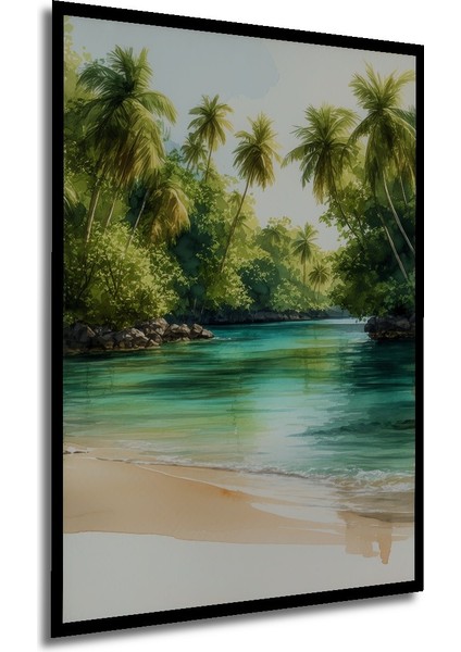Çerçeve Görünümlü Tropikal Cennet Sulu Boya Görünümlü Dekoratif Ahşap Ev/işyeri/ofis Kare Tablo modelleri