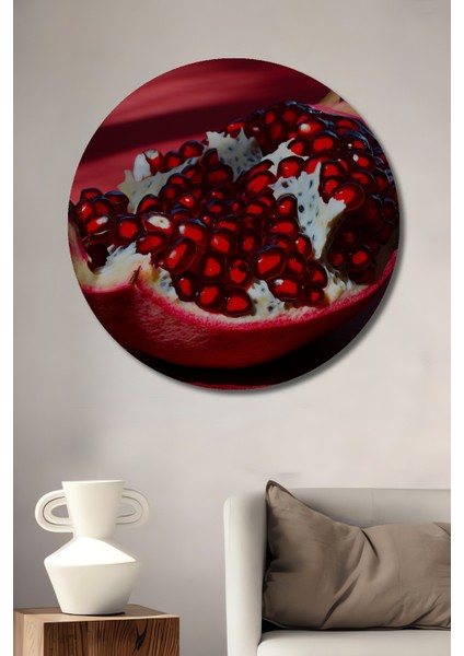 Nar Taneleri Yağlı Boya Görünümlü Dekoratif Ahşap Ev/işyeri/ofis Yuvarlak Tablo