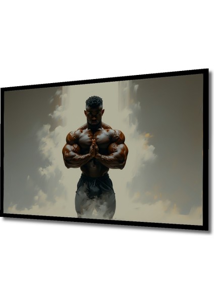 Çerçeve Görünümlü Kaslı Adam Yağlı Boya Görünümlü Modern Sanat Ofis Dekoratif Ahşap Kare Tablo fiyatları