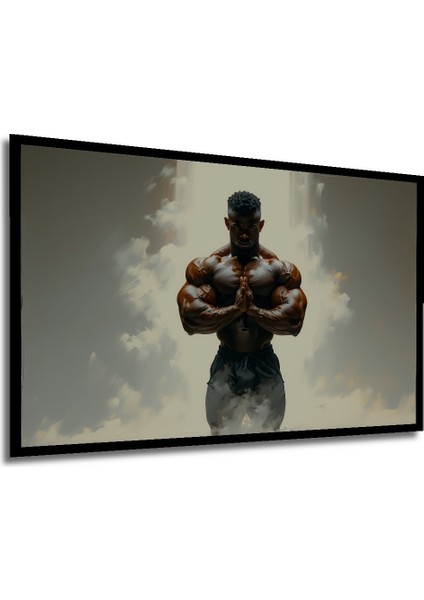 Çerçeve Görünümlü Kaslı Adam Yağlı Boya Görünümlü Modern Sanat Ofis Dekoratif Ahşap Kare Tablo modelleri