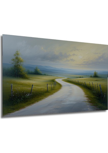 Huzurlu Kır Yolu Yağlı Boya Görünümlü Dekoratif Ahşap Ev/işyeri/ofis Kare Tablo modelleri