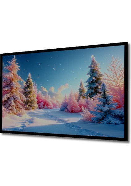 Çerçeve Görünümlü Pastel Rüya Gibi Kış Manzarası Dekoratif Ahşap Ev/işyeri/ofis Kare Tablo fiyatları