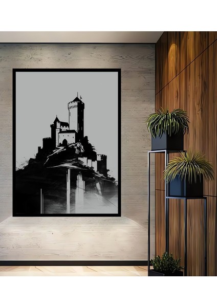 Çerçeve Görünümlü Gotik Şato Kara Kalem Görünümlü Dekoratif Ahşap Ev/işyeri/ofis Kare Tablo