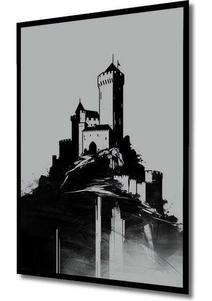 Çerçeve Görünümlü Gotik Şato Kara Kalem Görünümlü Dekoratif Ahşap Ev/işyeri/ofis Kare Tablo fiyatları