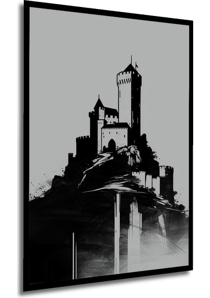 Çerçeve Görünümlü Gotik Şato Kara Kalem Görünümlü Dekoratif Ahşap Ev/işyeri/ofis Kare Tablo modelleri