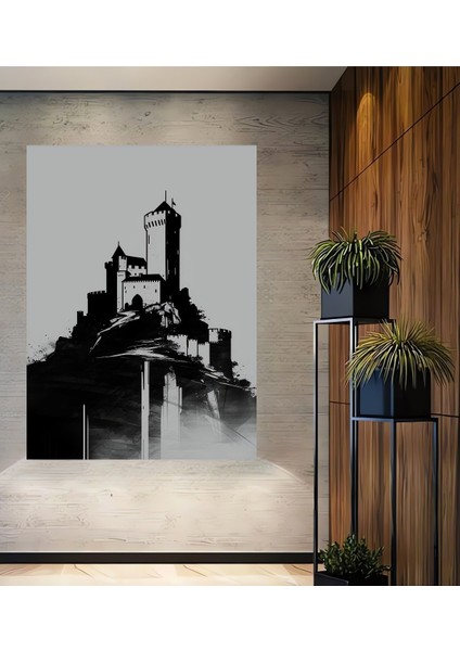 Gotik Şato Kara Kalem Görünümlü Dekoratif Ahşap Ev/işyeri/ofis Kare Tablo