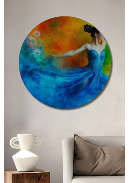 Dans Eden Zarafet Sulu Boya Görünümlü Ev/işyeri/ofis Dekoratif Ahşap Yuvarlak Tablo