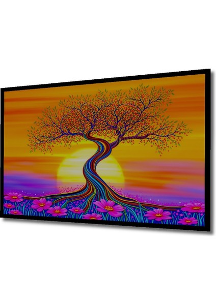 Çerçeve Görünümlü Çiçekli Hayat Ağacı Yağlı Boya Görünümlü Dekoratif Ahşap Işyeri/ofis Kare Tablo fiyatları