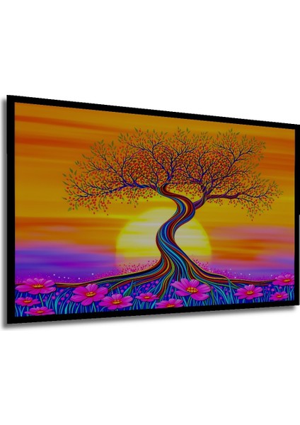 Çerçeve Görünümlü Çiçekli Hayat Ağacı Yağlı Boya Görünümlü Dekoratif Ahşap Işyeri/ofis Kare Tablo modelleri