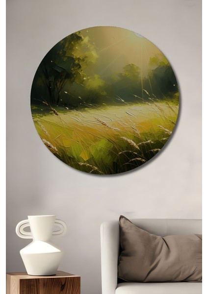 Yağlı Boya Görünümlü Altın Işık Huzmesi Doğa Manzarası Dekoratif Ahşap Ev/işyeri/ofis Tablo