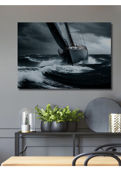 Fırtınalı Denizde Yüksek Hızlı Yelkenli Yağlı Boya Görünümlü Ev/işyeri/ofis Dekoratif Ahşap Tablo