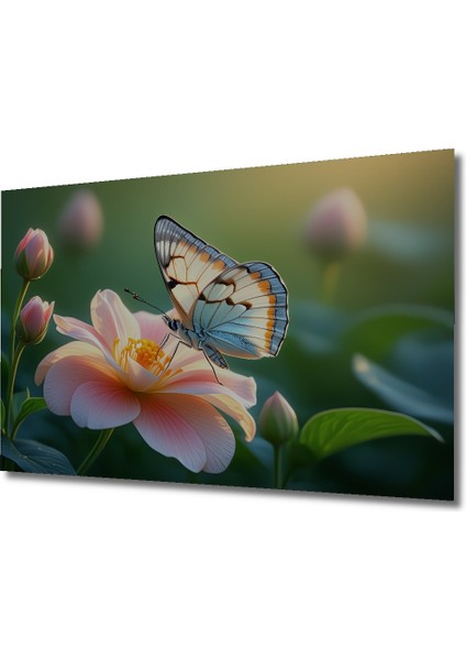 Narin Kelebek Pembe Çiçek Yağlı Boya Görünümlü Dekoratif Ahşap Ev/işyeri/ofis Kare Tablo fiyatları