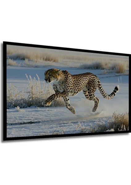 Çerçeve Görünümlü Kar Leoparı Hızlı Koşu Yağlı Boya Görünümlü Dekoratif Ahşap Ofis Kare Tablo modelleri