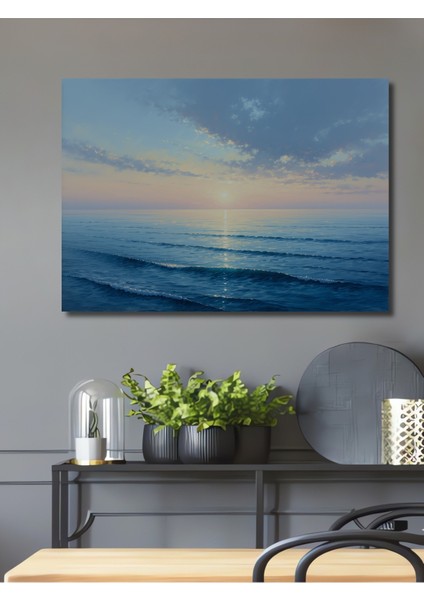 Mavi Deniz Huzur Yağlı Boya Görünümlü Dekoratif Ahşap Ev/işyeri/ofis Kare Tablo