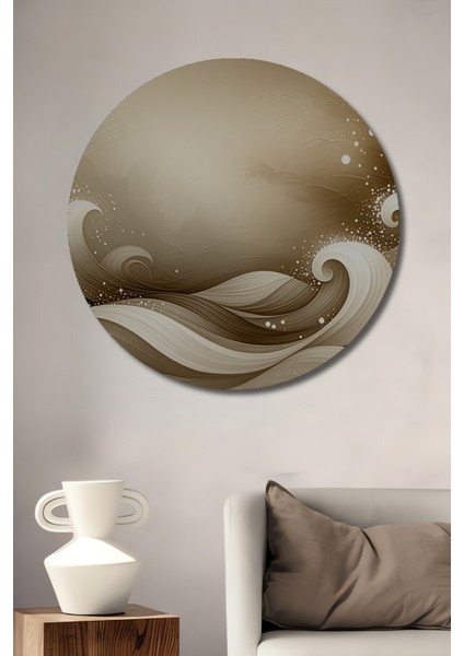 Dalgaların Aşk Dansı Yağlı Boya Görünümlü Dekoratif Ahşap Ev/işyeri/ofis Yuvarlak Tablo