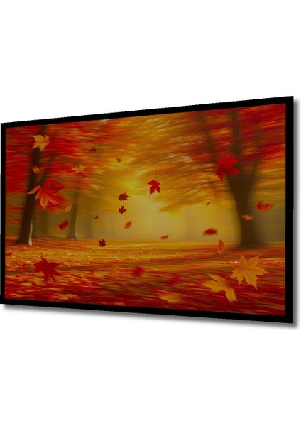 Çerçeve Görünümlü Sulu Boya Görünümlü Kızıl Sonbahar Yaprakları Dansı Ahşap Ofis Kare Tablo fiyatları