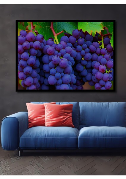 Çerçeve Görünümlü Mor Üzüm Yağlı Boya Görünümlü Dekoratif Ahşap Ev/işyeri/ofis Kare Tablo