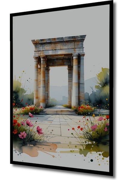 Çerçeve Görünümlü Antik Kent Çiçek Bahçesi Sulu Boya Görünümlü Ofis Dekoratif Ahşap Kare Tablo fiyatları